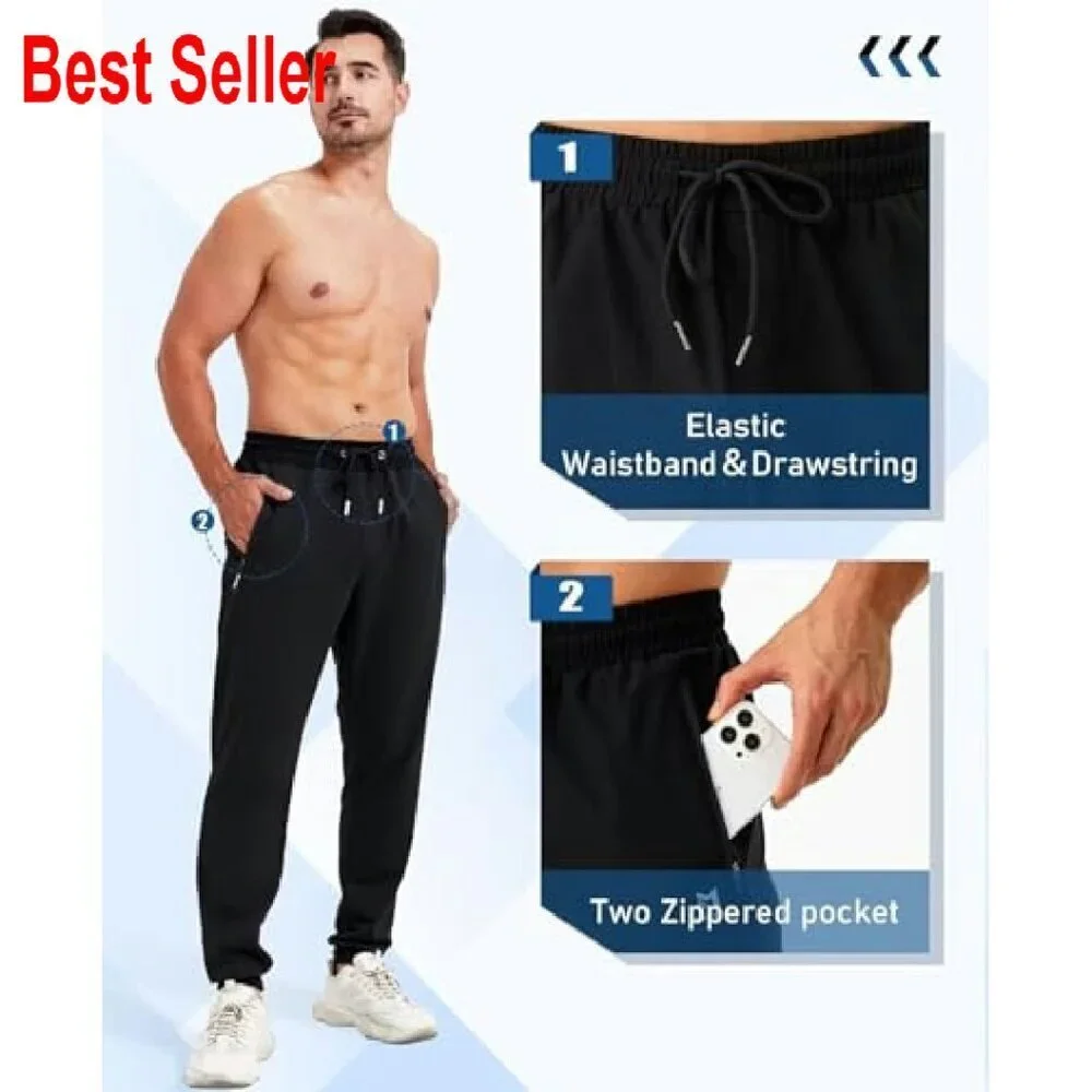 Men's Slim Fit Joggers with Zipper Pockets Athletic Workout Sweatpants